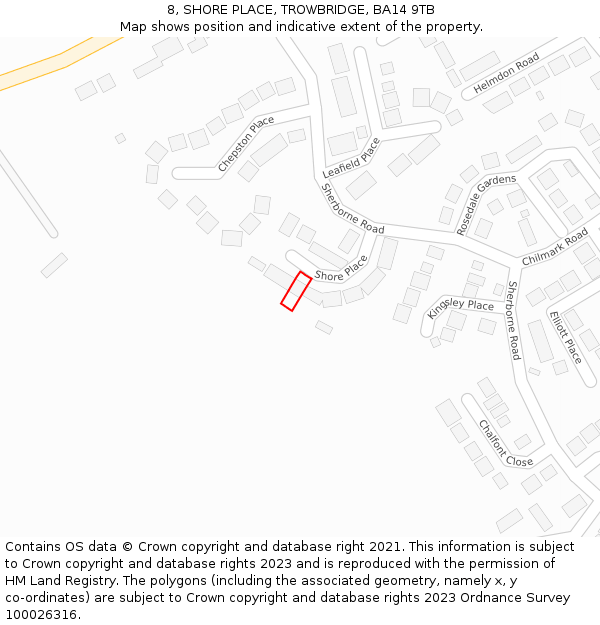 8, SHORE PLACE, TROWBRIDGE, BA14 9TB: Location map and indicative extent of plot