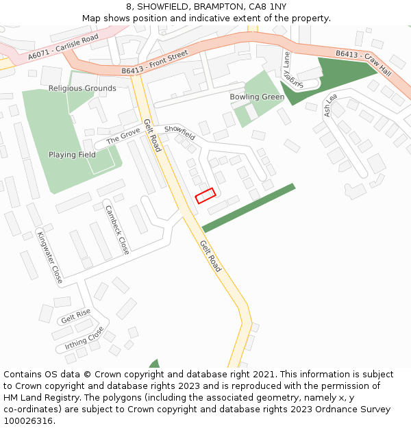 8, SHOWFIELD, BRAMPTON, CA8 1NY: Location map and indicative extent of plot