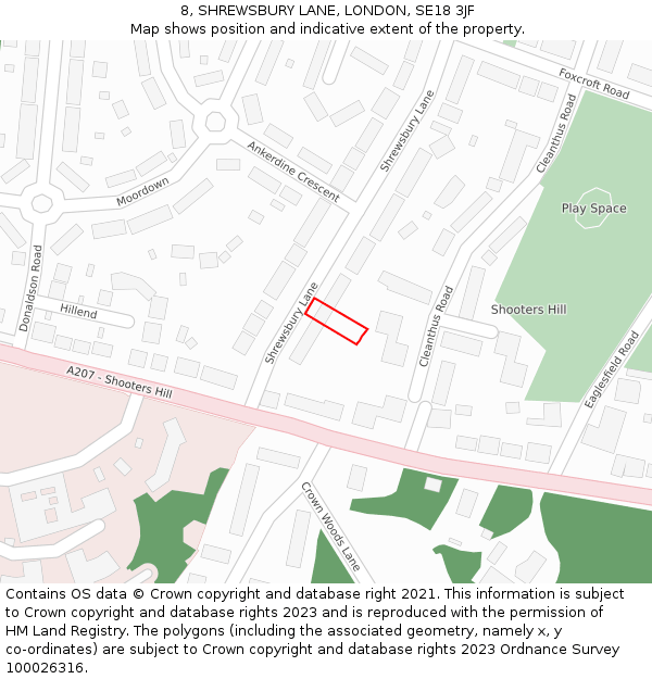 8, SHREWSBURY LANE, LONDON, SE18 3JF: Location map and indicative extent of plot