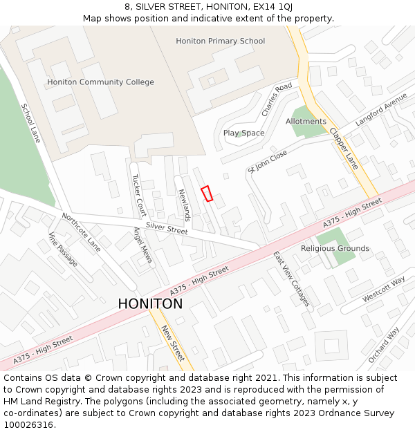 8, SILVER STREET, HONITON, EX14 1QJ: Location map and indicative extent of plot