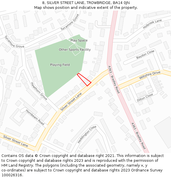 8, SILVER STREET LANE, TROWBRIDGE, BA14 0JN: Location map and indicative extent of plot