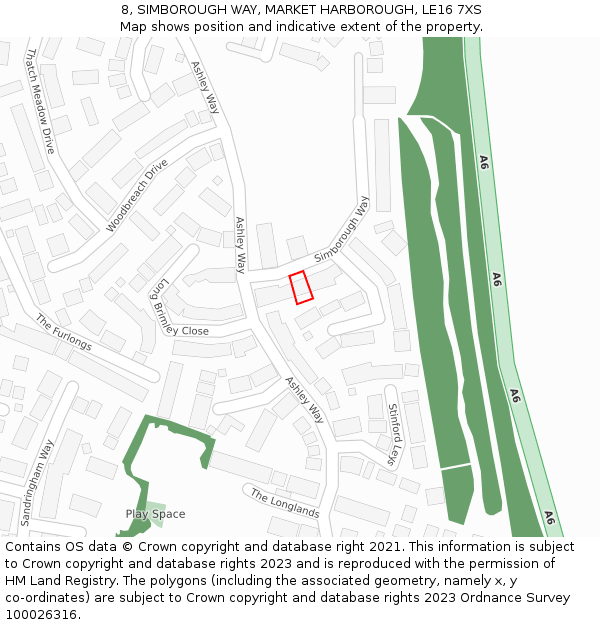 8, SIMBOROUGH WAY, MARKET HARBOROUGH, LE16 7XS: Location map and indicative extent of plot