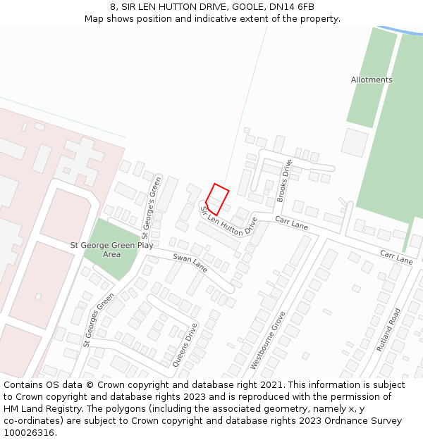 8, SIR LEN HUTTON DRIVE, GOOLE, DN14 6FB: Location map and indicative extent of plot