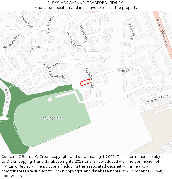 8, SKYLARK AVENUE, BRADFORD, BD6 3YH: Location map and indicative extent of plot