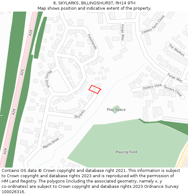 8, SKYLARKS, BILLINGSHURST, RH14 9TH: Location map and indicative extent of plot