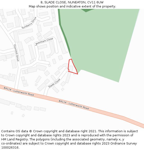 8, SLADE CLOSE, NUNEATON, CV11 6UW: Location map and indicative extent of plot