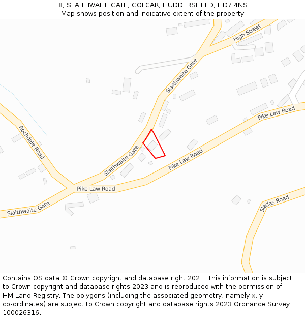 8, SLAITHWAITE GATE, GOLCAR, HUDDERSFIELD, HD7 4NS: Location map and indicative extent of plot