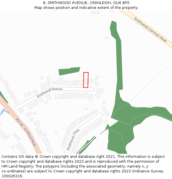 8, SMITHWOOD AVENUE, CRANLEIGH, GU6 8PS: Location map and indicative extent of plot