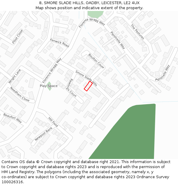 8, SMORE SLADE HILLS, OADBY, LEICESTER, LE2 4UX: Location map and indicative extent of plot