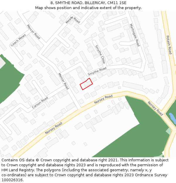 8, SMYTHE ROAD, BILLERICAY, CM11 1SE: Location map and indicative extent of plot