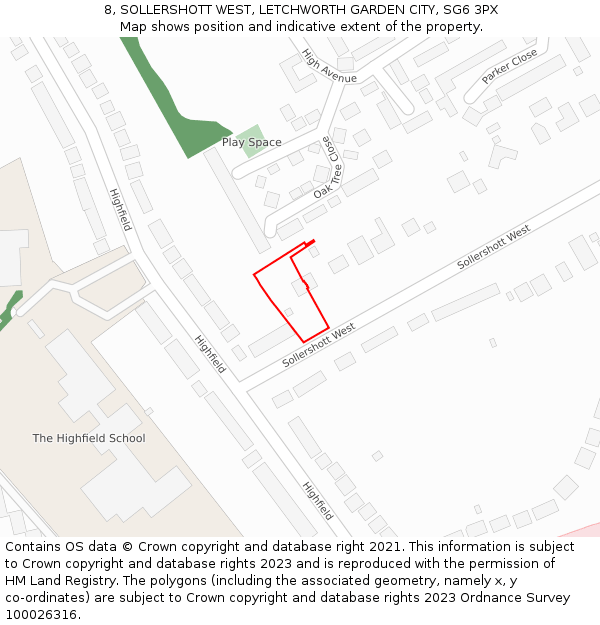 8, SOLLERSHOTT WEST, LETCHWORTH GARDEN CITY, SG6 3PX: Location map and indicative extent of plot