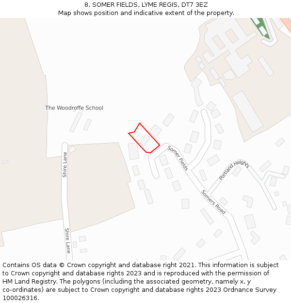 8, SOMER FIELDS, LYME REGIS, DT7 3EZ: Location map and indicative extent of plot