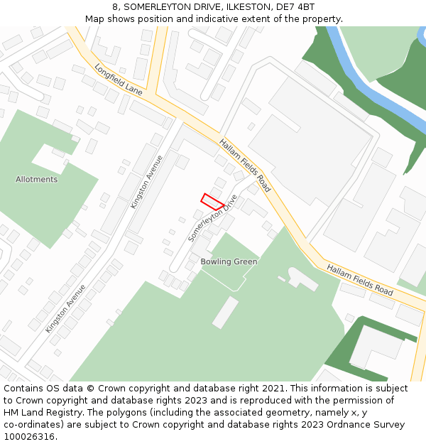 8, SOMERLEYTON DRIVE, ILKESTON, DE7 4BT: Location map and indicative extent of plot