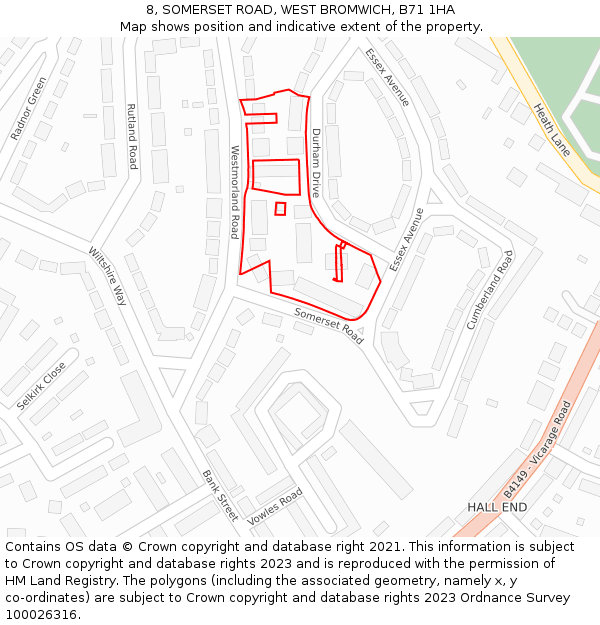8, SOMERSET ROAD, WEST BROMWICH, B71 1HA: Location map and indicative extent of plot