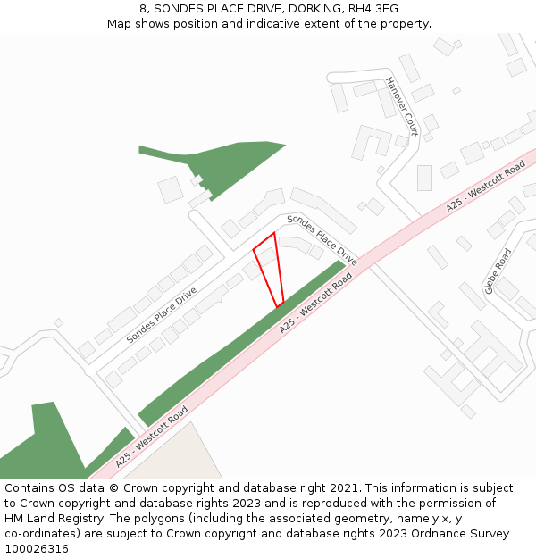 8, SONDES PLACE DRIVE, DORKING, RH4 3EG: Location map and indicative extent of plot