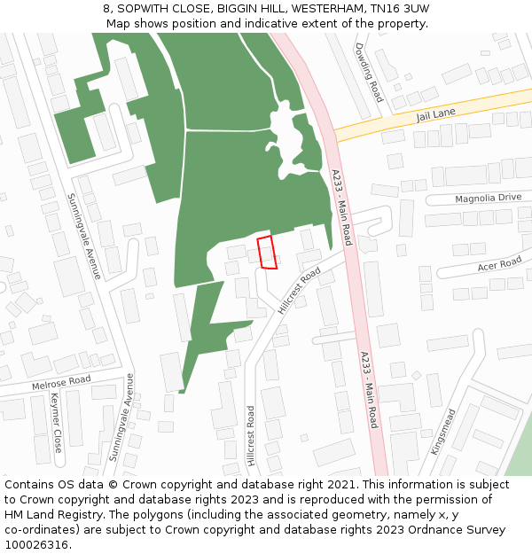 8, SOPWITH CLOSE, BIGGIN HILL, WESTERHAM, TN16 3UW: Location map and indicative extent of plot