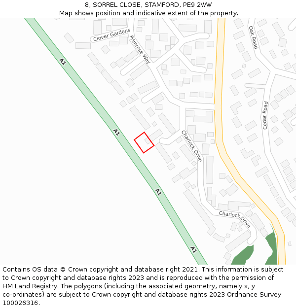 8, SORREL CLOSE, STAMFORD, PE9 2WW: Location map and indicative extent of plot