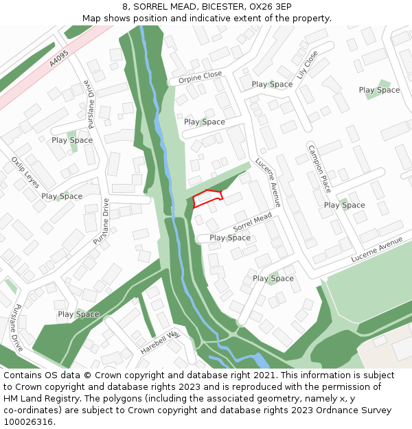 8, SORREL MEAD, BICESTER, OX26 3EP: Location map and indicative extent of plot