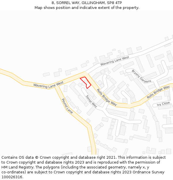 8, SORREL WAY, GILLINGHAM, SP8 4TP: Location map and indicative extent of plot