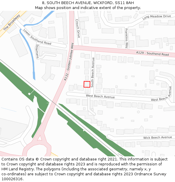 8, SOUTH BEECH AVENUE, WICKFORD, SS11 8AH: Location map and indicative extent of plot