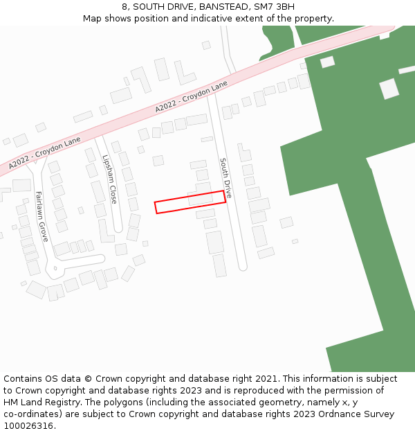8, SOUTH DRIVE, BANSTEAD, SM7 3BH: Location map and indicative extent of plot