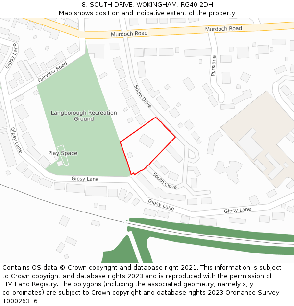 8, SOUTH DRIVE, WOKINGHAM, RG40 2DH: Location map and indicative extent of plot