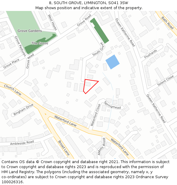 8, SOUTH GROVE, LYMINGTON, SO41 3SW: Location map and indicative extent of plot