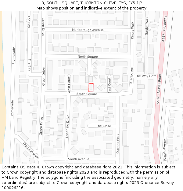 8, SOUTH SQUARE, THORNTON-CLEVELEYS, FY5 1JP: Location map and indicative extent of plot
