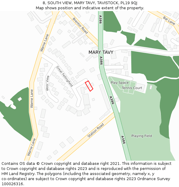 8, SOUTH VIEW, MARY TAVY, TAVISTOCK, PL19 9QJ: Location map and indicative extent of plot