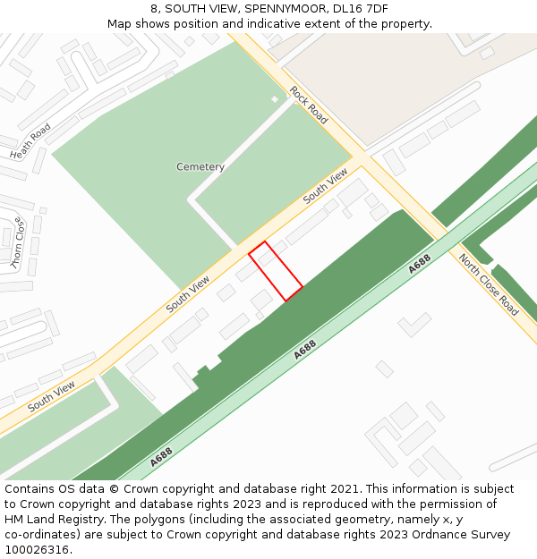 8, SOUTH VIEW, SPENNYMOOR, DL16 7DF: Location map and indicative extent of plot