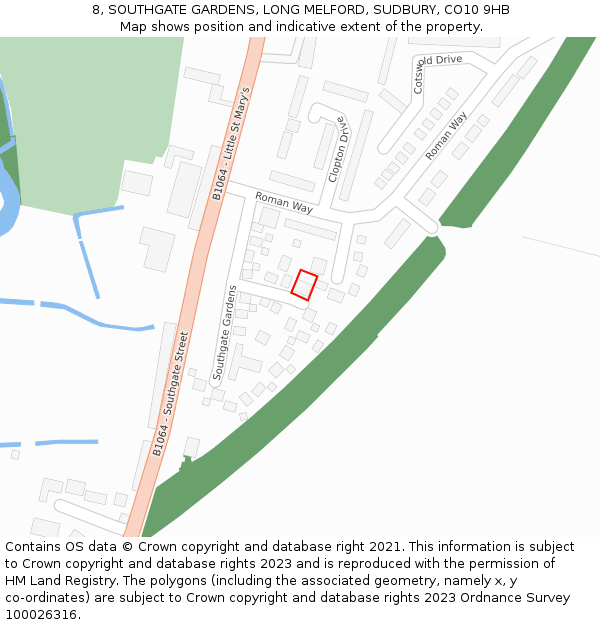 8, SOUTHGATE GARDENS, LONG MELFORD, SUDBURY, CO10 9HB: Location map and indicative extent of plot
