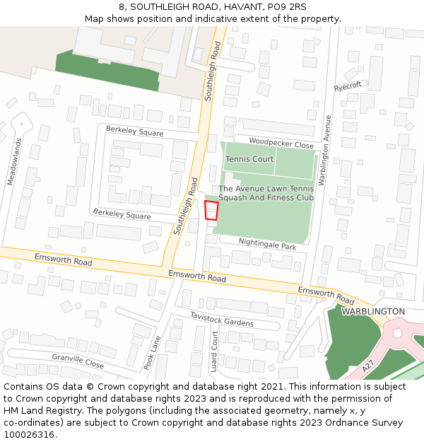 8, SOUTHLEIGH ROAD, HAVANT, PO9 2RS: Location map and indicative extent of plot