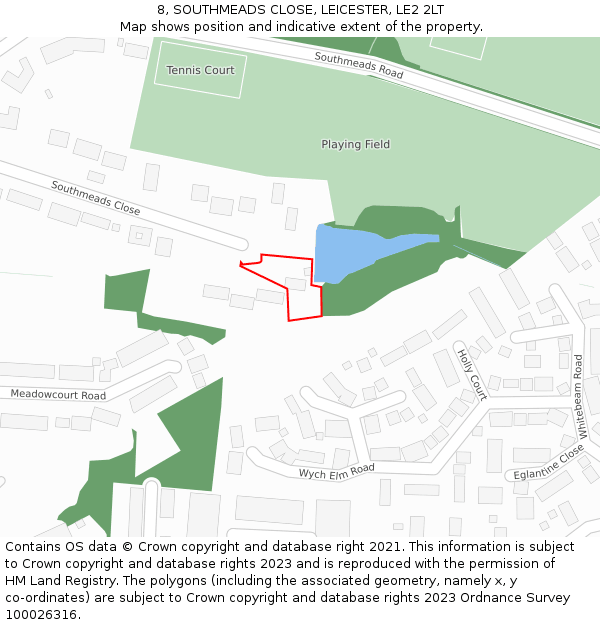 8, SOUTHMEADS CLOSE, LEICESTER, LE2 2LT: Location map and indicative extent of plot
