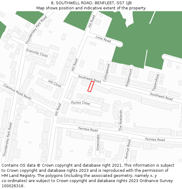 8, SOUTHWELL ROAD, BENFLEET, SS7 1JB: Location map and indicative extent of plot