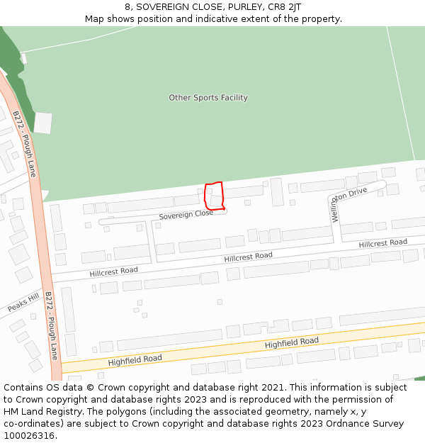 8, SOVEREIGN CLOSE, PURLEY, CR8 2JT: Location map and indicative extent of plot