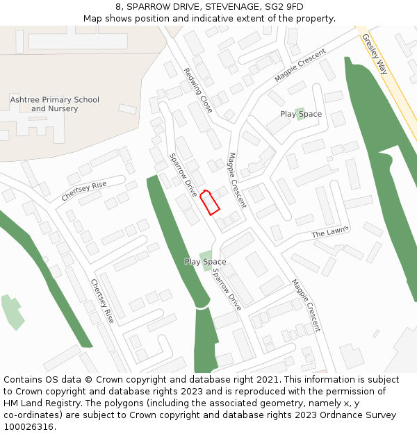 8, SPARROW DRIVE, STEVENAGE, SG2 9FD: Location map and indicative extent of plot