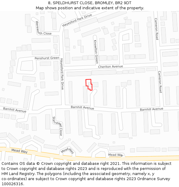 8, SPELDHURST CLOSE, BROMLEY, BR2 9DT: Location map and indicative extent of plot