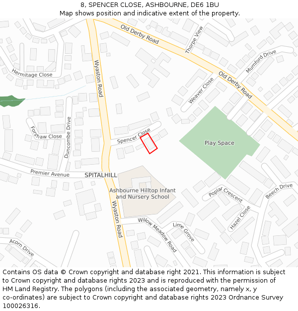 8, SPENCER CLOSE, ASHBOURNE, DE6 1BU: Location map and indicative extent of plot