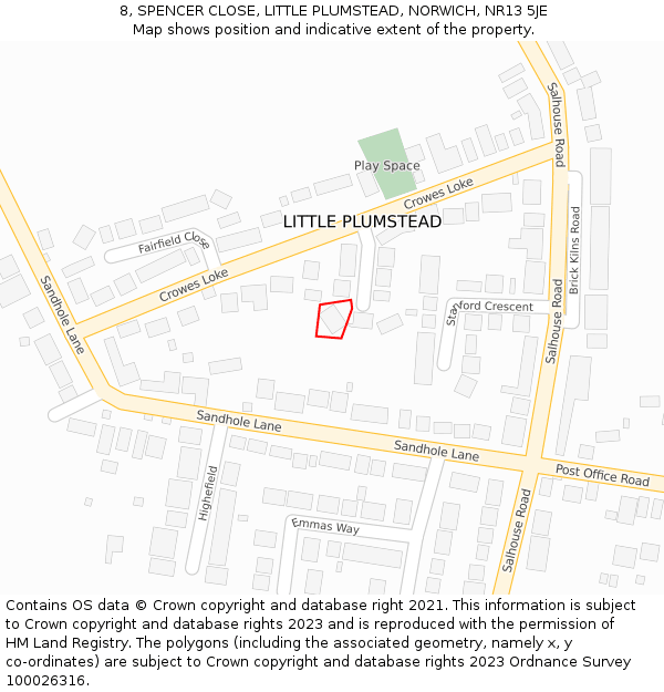 8, SPENCER CLOSE, LITTLE PLUMSTEAD, NORWICH, NR13 5JE: Location map and indicative extent of plot