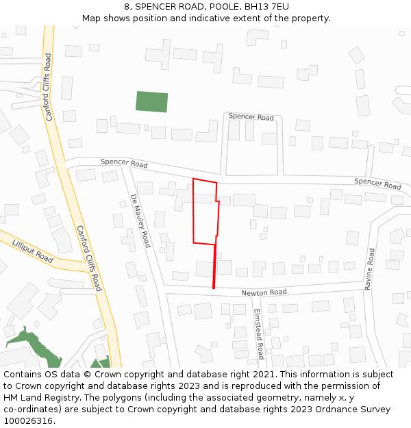 8, SPENCER ROAD, POOLE, BH13 7EU: Location map and indicative extent of plot
