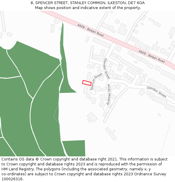 8, SPENCER STREET, STANLEY COMMON, ILKESTON, DE7 6GA: Location map and indicative extent of plot