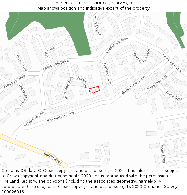 8, SPETCHELLS, PRUDHOE, NE42 5QD: Location map and indicative extent of plot