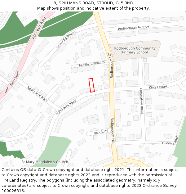 8, SPILLMANS ROAD, STROUD, GL5 3ND: Location map and indicative extent of plot