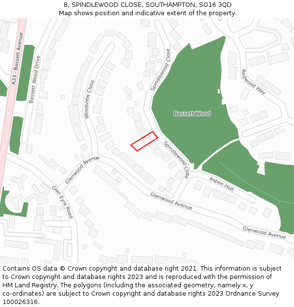 8, SPINDLEWOOD CLOSE, SOUTHAMPTON, SO16 3QD: Location map and indicative extent of plot