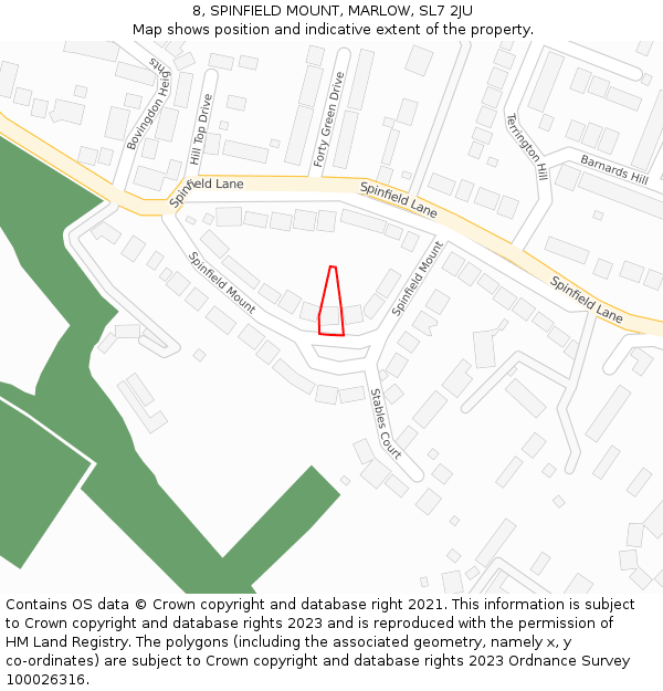 8, SPINFIELD MOUNT, MARLOW, SL7 2JU: Location map and indicative extent of plot