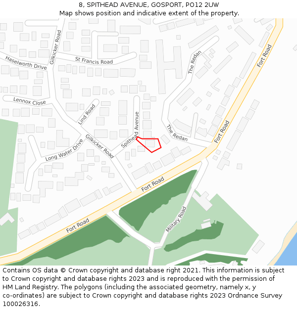 8, SPITHEAD AVENUE, GOSPORT, PO12 2UW: Location map and indicative extent of plot