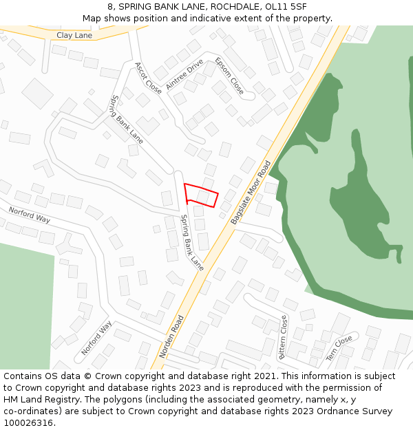 8, SPRING BANK LANE, ROCHDALE, OL11 5SF: Location map and indicative extent of plot