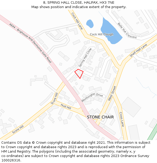 8, SPRING HALL CLOSE, HALIFAX, HX3 7NE: Location map and indicative extent of plot