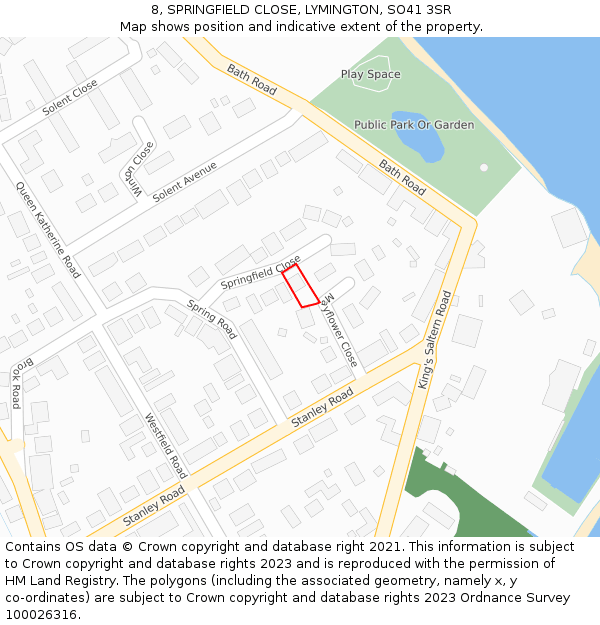 8, SPRINGFIELD CLOSE, LYMINGTON, SO41 3SR: Location map and indicative extent of plot