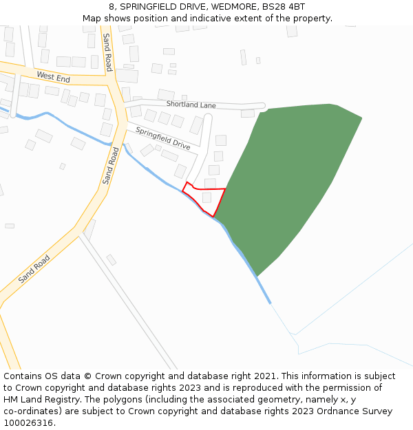 8, SPRINGFIELD DRIVE, WEDMORE, BS28 4BT: Location map and indicative extent of plot